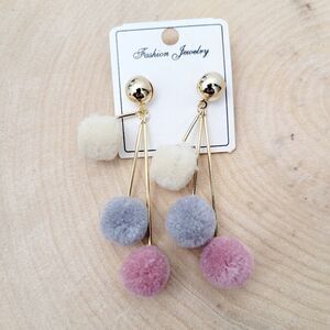 2/$20 Brand New Gold Tone Colour Fluffy Balls Earrings